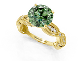 Yellow gold Fancy Green Round  Solitaire Milgrain Diamond Engagement Ring with Bezel and Marquise Band_147