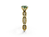 Yellow gold Fancy Green Round  Solitaire Milgrain Diamond Engagement Ring with Bezel and Marquise Band_148