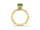 Yellow gold Fancy Green Round  Solitaire Milgrain Diamond Engagement Ring with Bezel and Marquise Band_149