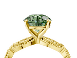 Yellow gold Fancy Green Round  Solitaire Milgrain Diamond Engagement Ring with Bezel and Marquise Band_150