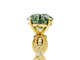 Yellow gold Fancy Green Round  Solitaire Milgrain Diamond Engagement Ring with Bezel and Marquise Band_151