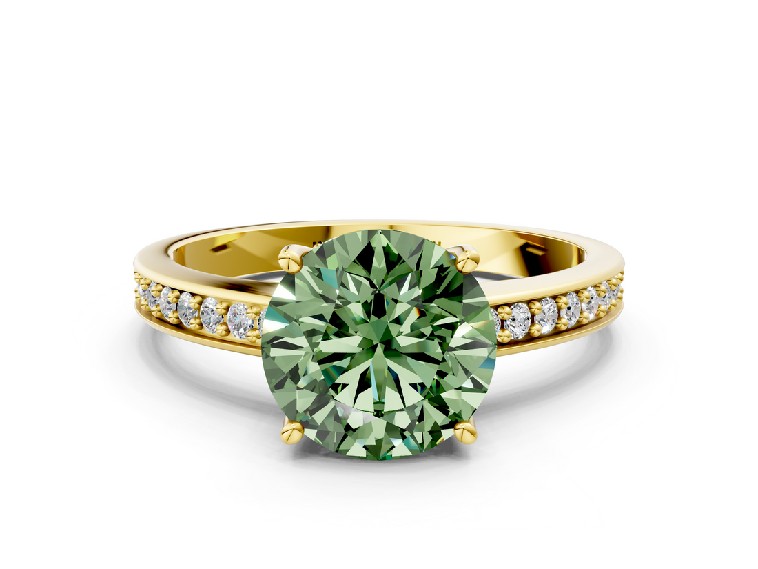 Yellow gold Fancy Green Round  Solitaire Pavé Band Prong Setting Ring_20