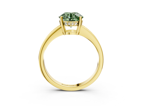 Yellow gold Fancy Green Round  Solitaire Pavé Band Prong Setting Ring
