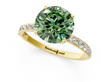 Yellow gold Fancy Green Round  Solitaire Pavé Diamond Engagement Ring with Four-Prong Setting_25