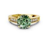 Yellow gold Fancy Green Round  Solitaire Pavé Diamond Milgrain Engagement Ring with Four-Prong Setting_3
