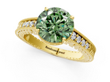 Yellow gold Fancy Green Round  Solitaire Pavé Diamond Milgrain Engagement Ring with Four-Prong Setting_4