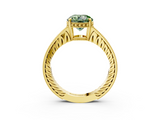 Yellow gold Fancy Green Round  Solitaire Pavé Diamond Milgrain Engagement Ring with Four-Prong Setting_6
