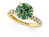 Yellow gold Fancy Green Round  Solitaire Pave Diamond Engagement Ring with Four-Prong Setting_185