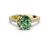 Yellow gold Fancy Green Round  Solitaire Pave Diamond Engagement Ring with Prong Setting_20