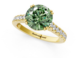 Yellow gold Fancy Green Round  Solitaire Pave Diamond Engagement Ring with Prong Setting_21