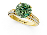 Yellow gold Fancy Green Round  Solitaire Pave Split Shank Engagement Ring with Six-Prong Setting_33