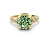 Yellow gold Fancy Green Round  Solitaire Pave Split Shank Ring with Four-Prong Setting_104
