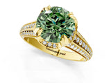 Yellow gold Fancy Green Round  Solitaire Pave Split Shank Ring with Four-Prong Setting_105