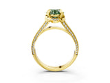 Yellow gold Fancy Green Round  Solitaire Pave Split Shank Ring with Four-Prong Setting_107