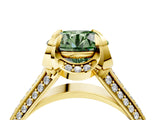 Yellow gold Fancy Green Round  Solitaire Pave Split Shank Ring with Four-Prong Setting_108