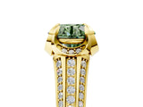Yellow gold Fancy Green Round  Solitaire Pave Split Shank Ring with Four-Prong Setting_109
