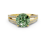 Yellow gold Fancy Green Round  Solitaire Split Shank Pavé Diamond Engagement Ring_391