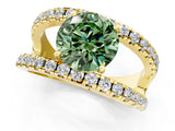 Yellow gold Fancy Green Round  Solitaire Split Shank Pave Diamond Ring_50