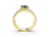 Yellow gold Fancy Green Round  Solitaire Split Shank Pave Diamond Ring_52