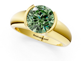 Yellow gold Fancy Green Round  Solitaire Tension Set Diamond Ring with Wide Band_21