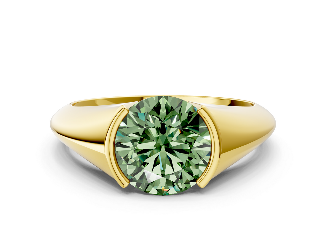 Yellow gold Fancy Green Round  Solitaire Tension Set Diamond Ring_20