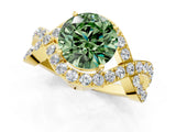 Yellow gold Fancy Green Round  Solitaire Twist Band Pavé Diamond Engagement Ring_33