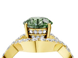 Yellow gold Fancy Green Round  Solitaire Twist Band Pavé Diamond Engagement Ring_36