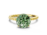 Yellow gold Fancy Green Round  Solitaire Twist Band Ring with Four-Prong Setting_12