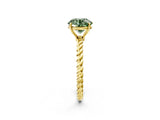 Yellow gold Fancy Green Round  Solitaire Twist Band Ring with Four-Prong Setting_14