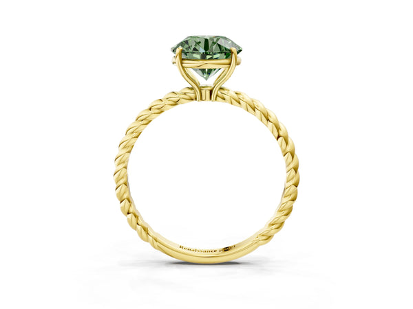 Yellow Gold Round Solitaire Engagement Ring Setting for Fancy Green Center with Twisted Rope Band