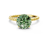 Yellow gold Fancy Green Round  Solitaire Twist Band Ring with Four-Prong Setting_68