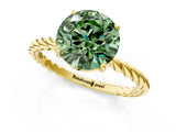 Yellow gold Fancy Green Round  Solitaire Twist Band Ring with Four-Prong Setting_69