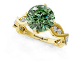 Yellow gold Fancy Green Round  Solitaire Twist Band with Leaf Prong Setting 1