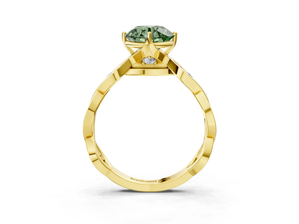 Yellow Gold Round Accented Twist Engagement Ring Setting for Fancy Green Center