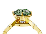Yellow gold Fancy Green Round  Solitaire Twist Band with Leaf Prong Setting 4