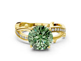 Yellow gold Fancy Green Round  Solitaire Twist Band with Pavé Accents and Four-Prong Setting_20