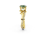 Yellow gold Fancy Green Round  Solitaire Twist Band with Pavé Accents and Four-Prong Setting_22