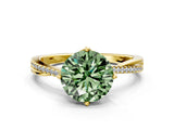 Yellow gold Fancy Green Round  Solitaire Twist Band with Pavé Diamonds and Four-Prong Setting_53