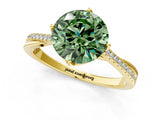 Yellow gold Fancy Green Round  Solitaire Twist Band with Pavé Diamonds and Four-Prong Setting_54