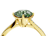 Yellow gold Fancy Green Round  Solitaire Twist Band with Pavé Diamonds and Four-Prong Setting_57