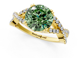 Yellow gold Fancy Green Round  Solitaire Twist Band with Pavé Setting and Four-Prong Setting_18