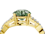 Yellow gold Fancy Green Round  Solitaire Twist Band with Pavé Setting and Four-Prong Setting_21