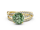 Yellow gold Fancy Green Round  Solitaire Twist Band with Pavé Setting and Four-Prong Setting_76