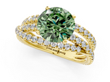 Yellow gold Fancy Green Round  Solitaire Twist Band with Pavé Setting and Four-Prong Setting_77