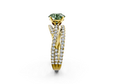 Yellow gold Fancy Green Round  Solitaire Twist Band with Pavé Setting and Four-Prong Setting_78