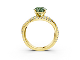 Yellow gold Fancy Green Round  Solitaire Twist Band with Pavé Setting and Four-Prong Setting_79