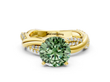 Yellow gold Fancy Green Round  Solitaire Twist Band with Pave Prong Setting_57
