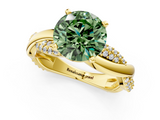 Yellow gold Fancy Green Round  Solitaire Twist Band with Pave Prong Setting_58