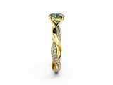 Yellow gold Fancy Green Round  Solitaire Twist Band with Pave Prong Setting_59