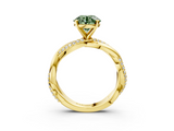 Yellow gold Fancy Green Round  Solitaire Twist Band with Pave Prong Setting_60
